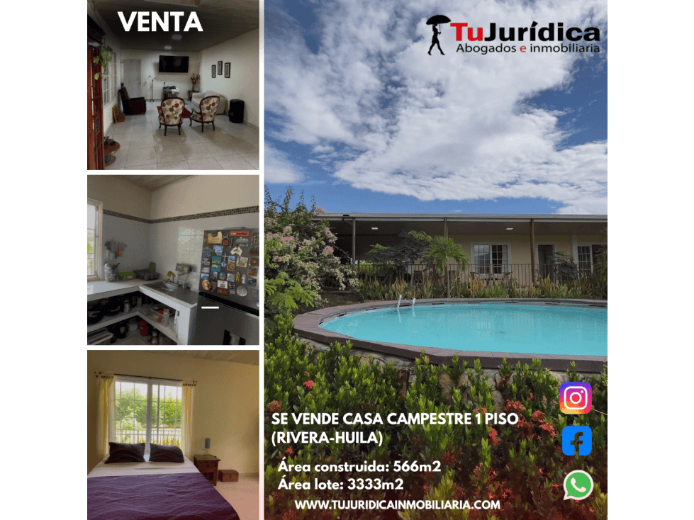 SE VENDE CASA CAMPESTRE 1 PISO (RIVERA-HUILA) - 1