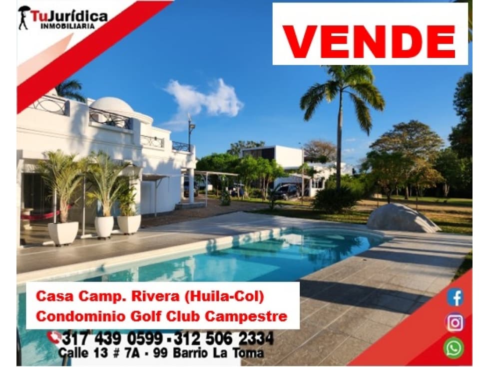SE VENDE CASA CONDOMINIO GOLF CLUB CAMPESTRE - RIVERA (HUILA-COL) - 1