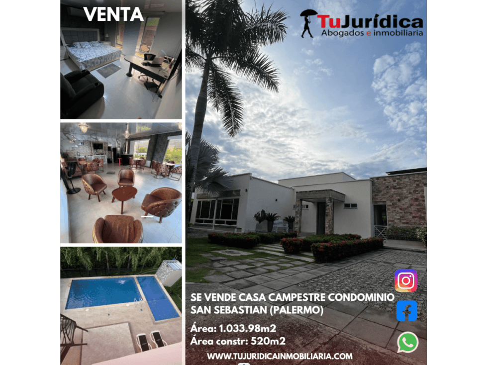 SE VENDE CASA CAMPESTRE CONDOMINIO SAN SEBASTIAN (PALERMO) - 1