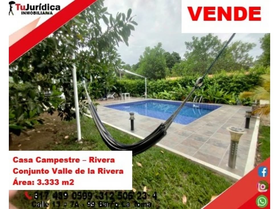 VENDE ESPECTACULAR CASA CAMPESTRE 1PISO EN RIVERA (HUILA-COL) - 1