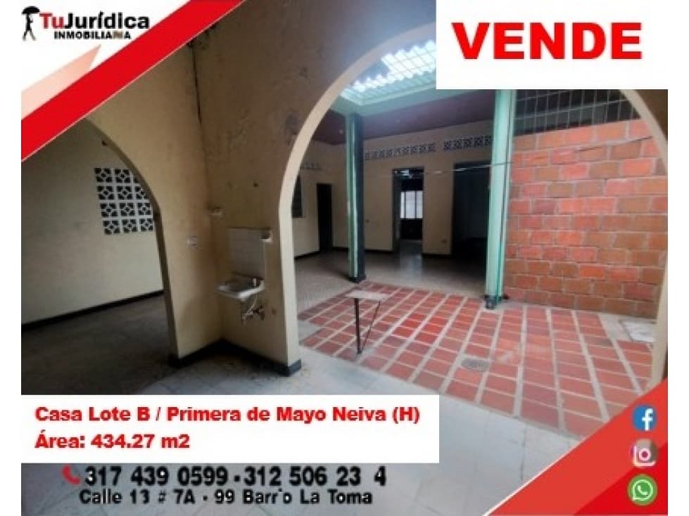 VENDE CASA LOTE - B. PRIMERA DE MAYO / SOBRE VIA PRINCIPAL - NEIVA (H) - 1