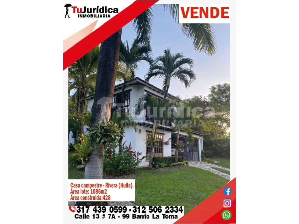 SE VENDE CASA CAMPESTRE CONJUNTO SAN MATEO - RIVERA (HUILA - COL) - 1