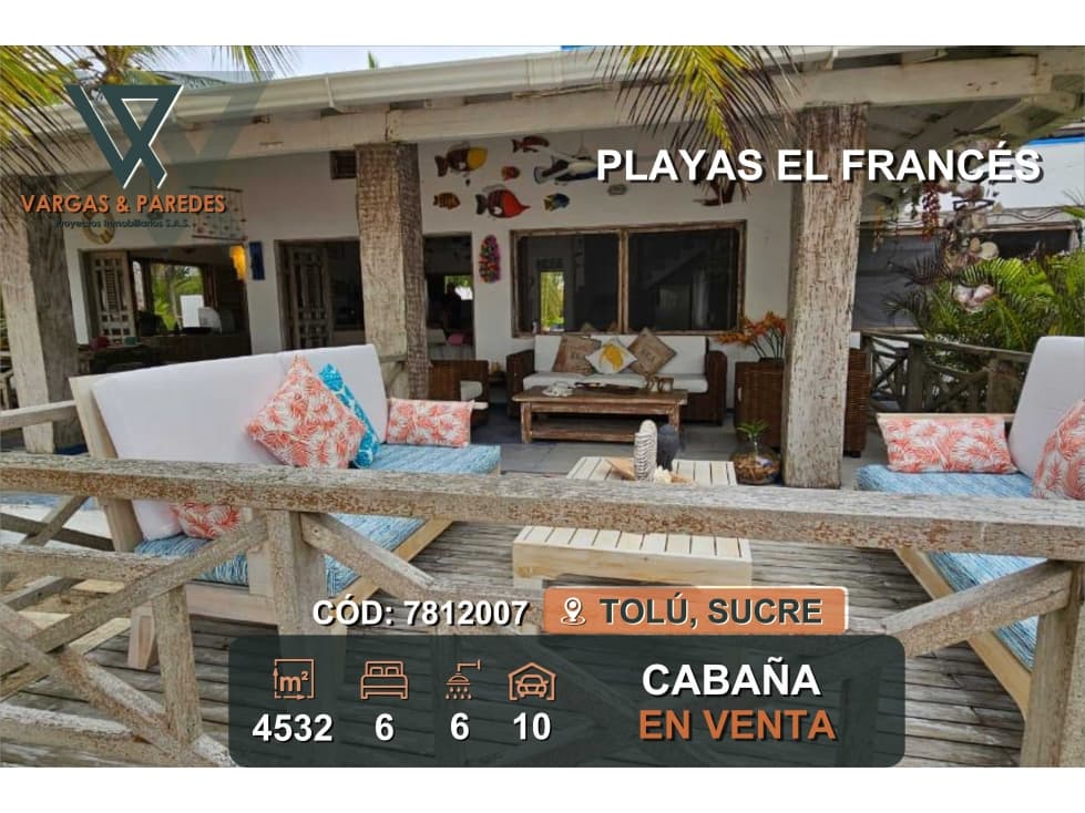 CABAÑA FRENTE AL MAR ENTRE EN LAS PLAYAS DEL FRANCES -TOLU - SUCRE - 1