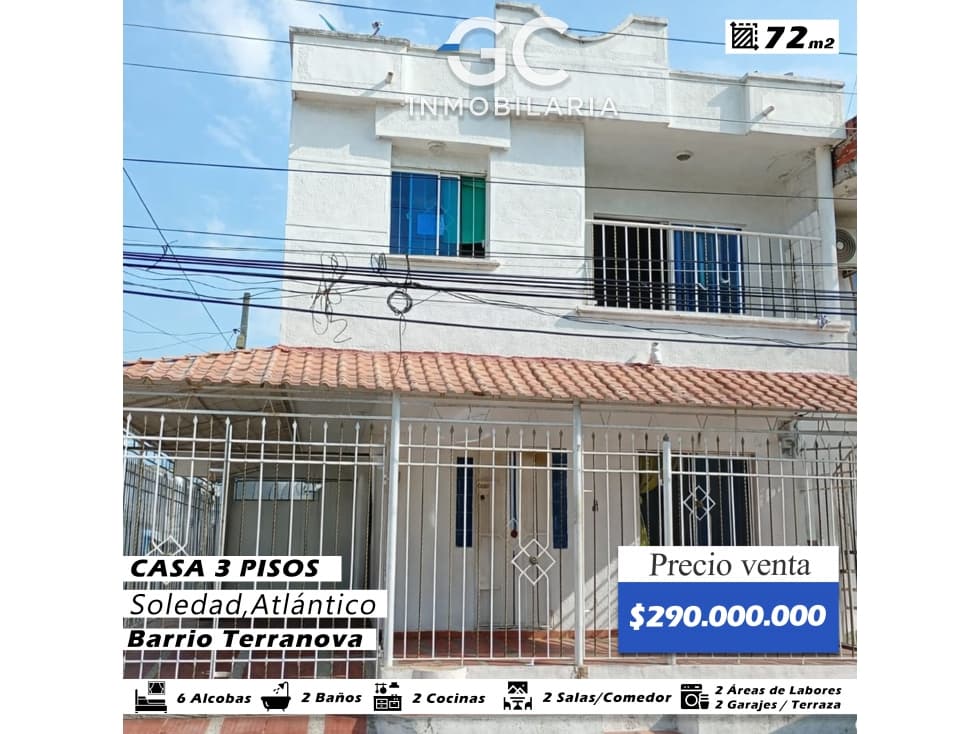 Se vende casa de 3 pisos Barrio Terranova - soledad - 1