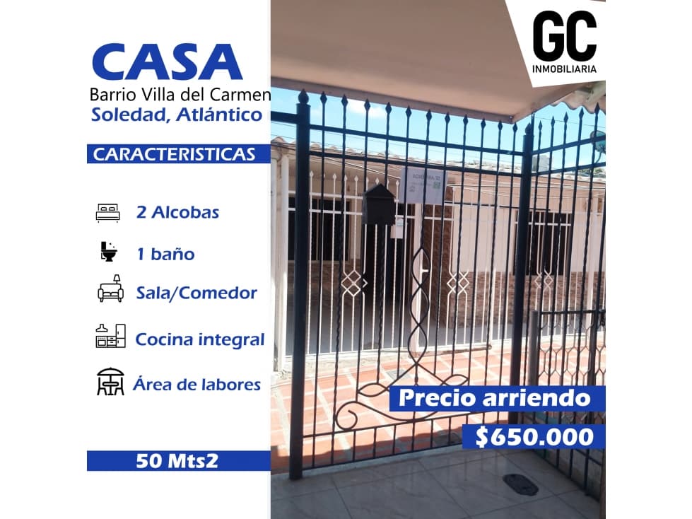 se arrienda casa barrio villa del carmen - soledad - 1
