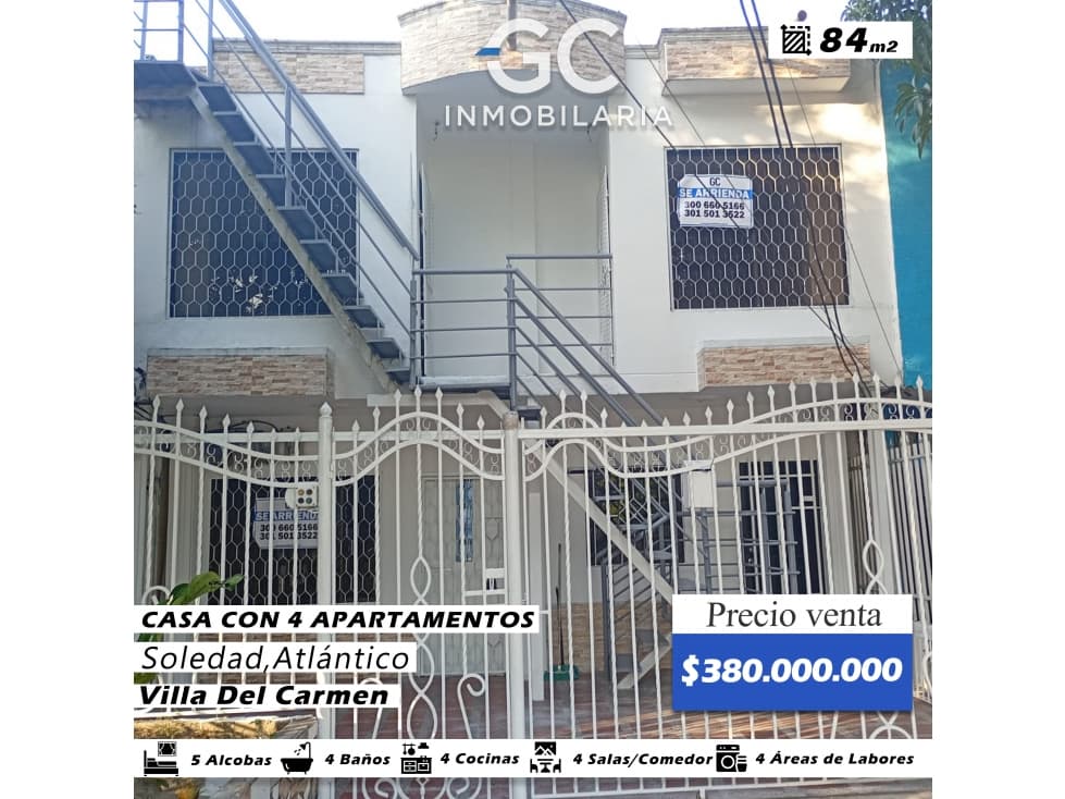 Se vende casa con 4 apartamentos Villa del Carmen - 1