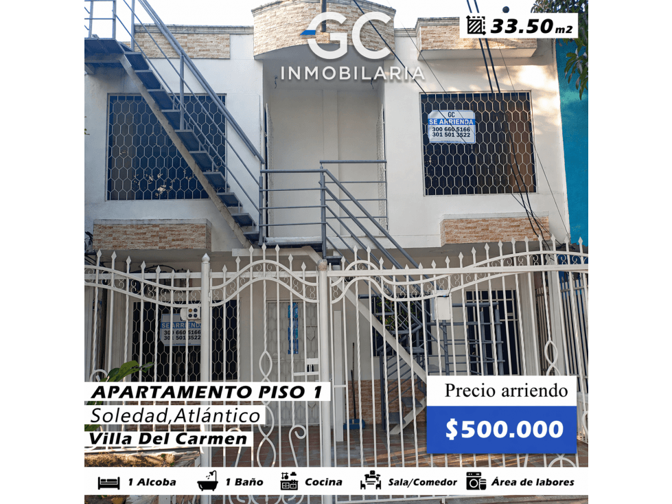 Se arrienda apartamento piso 1 Villa del carmen 101 - 1