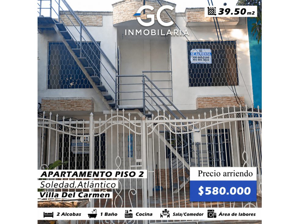 Se arrienda apartamento piso 2 Villa del carmen 201 - 1