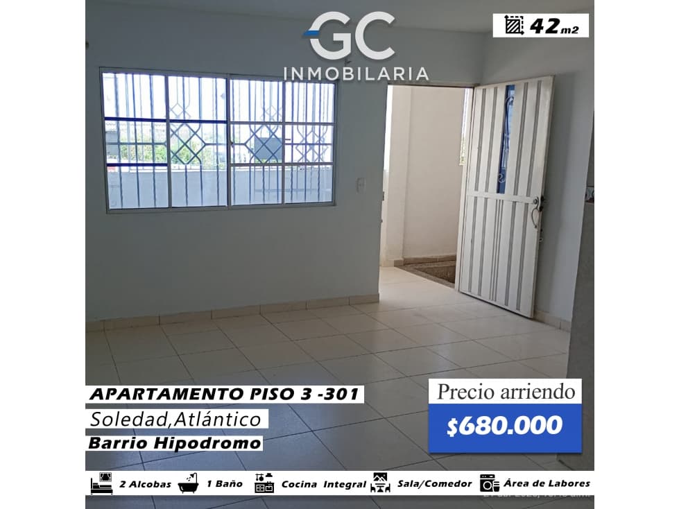 Se arrienda apartamento piso 3 - 301 Barrio hipodromo - 1