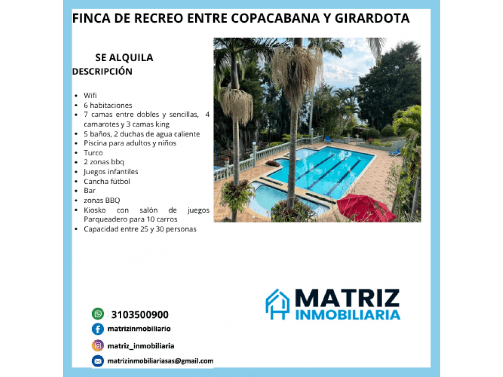 RENTA FINCA DE RECREO ENTRE COPACABANA Y GIRARDOTA - 1