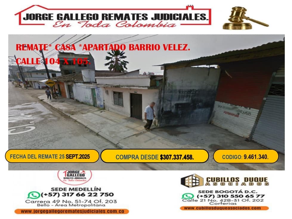REMATE*CASA *APARTADO BARRIO VELEZ. - 1
