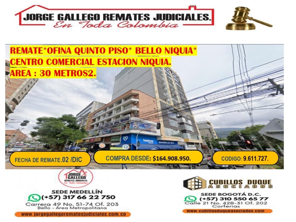 REMATE *OFICINA *BELLO NIQUIA PARTE BAJA. - 1