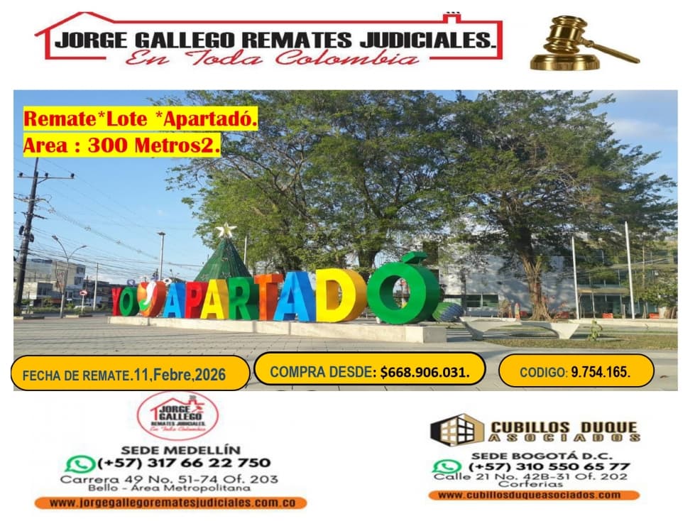 Remate*Lote de Terreno* Apartadó. - 1