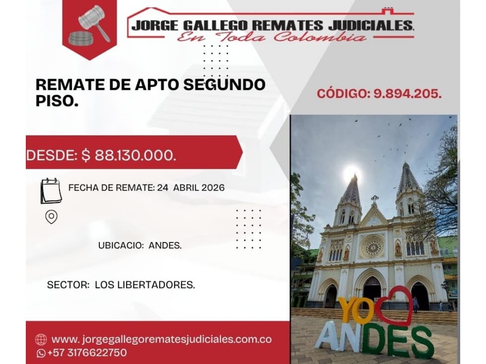 REMATE *APARTAMENTO SEGUNDO PISO* ANDES LOS LIBERTARDORES. - 1