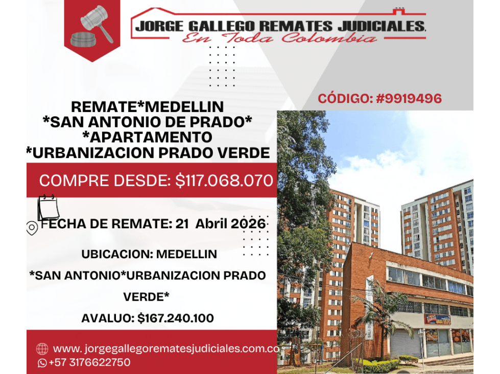 REMATE*MEDELLIN *SAN ANTONIO DE PRADO* *APARTAMENTO *URB PRADO VERDE - 1