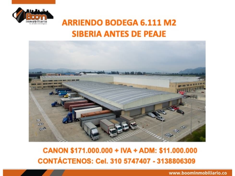 ARRIENDO 6.111 M2 DE BODEGA EN SIBERIA CALLE 80 - 1