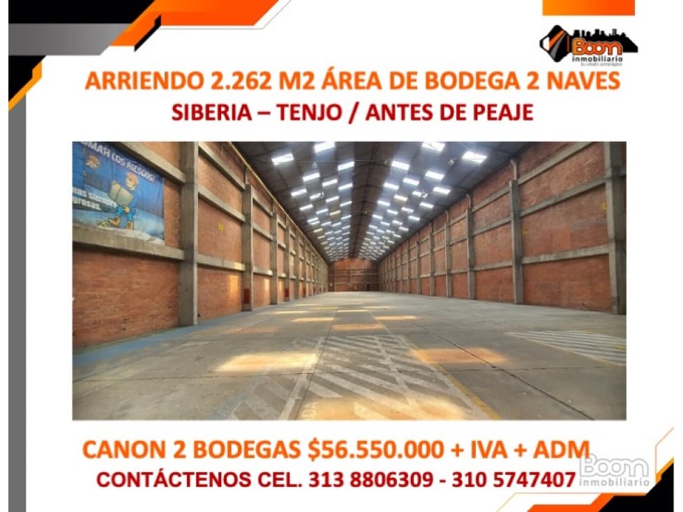 ARRIENDO 2.262 M2 ÁREA DE BODEGA 2 NAVES SIBERIA TENJO - 1