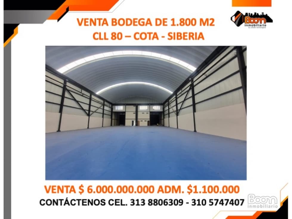 VENTA BODEGA DE 1.800 M2 EN CLL 80 COTA - SIBERIA - 1