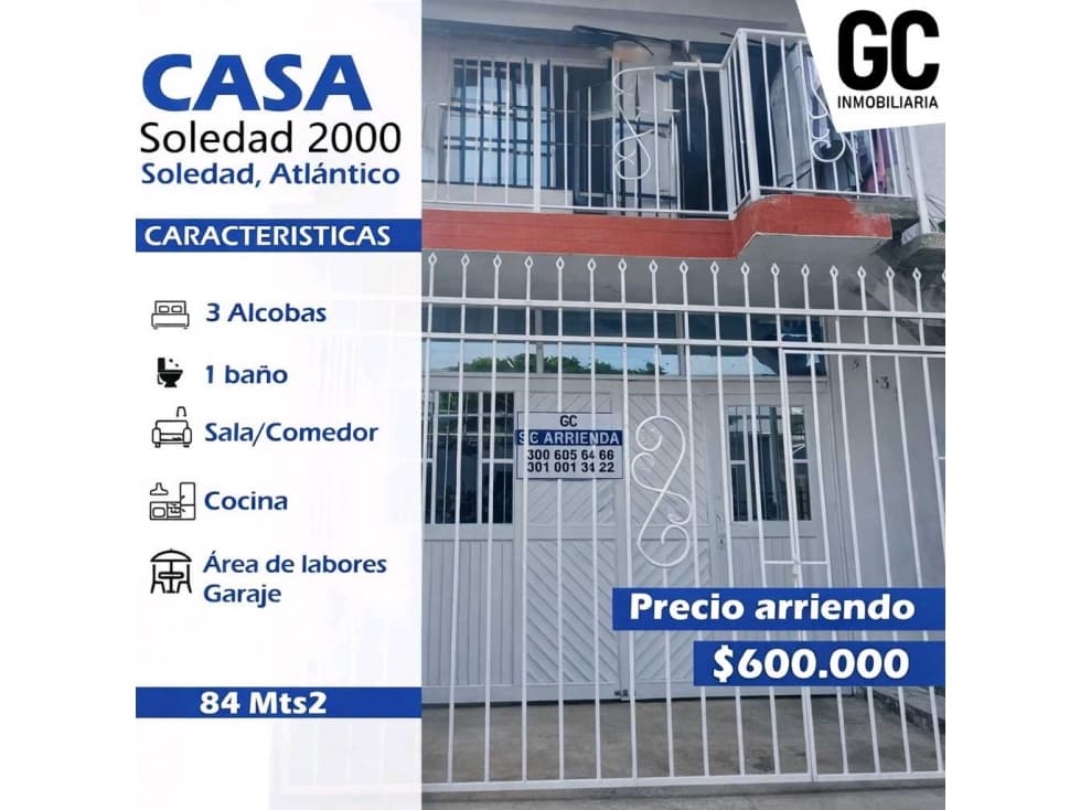 se arrienda casa barrio soledad 2000 - 1
