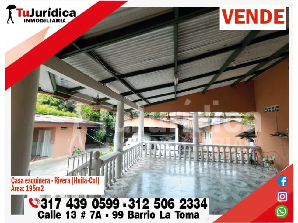 SE VENDE HERMOSA CASA LOTE ESQUINERA - RIVERA (HUILA -COLOMBIA) - 1