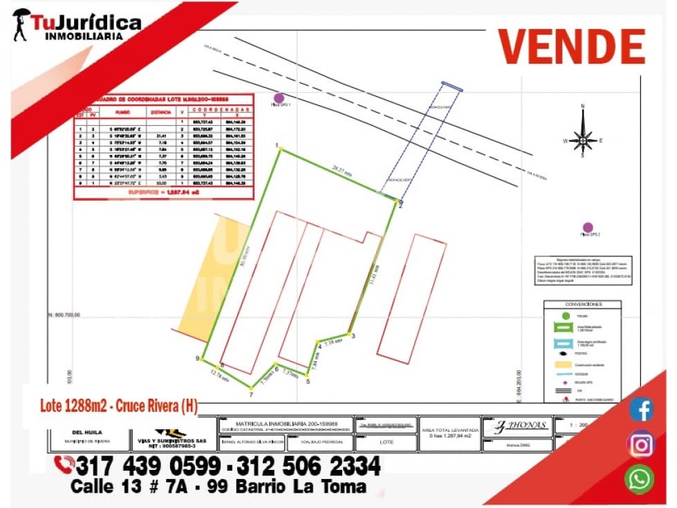 SE VENDE ESPECTACULAR LOTE CRUCE VIA NEIVA-RIVERA (HUILA-COL) - 1
