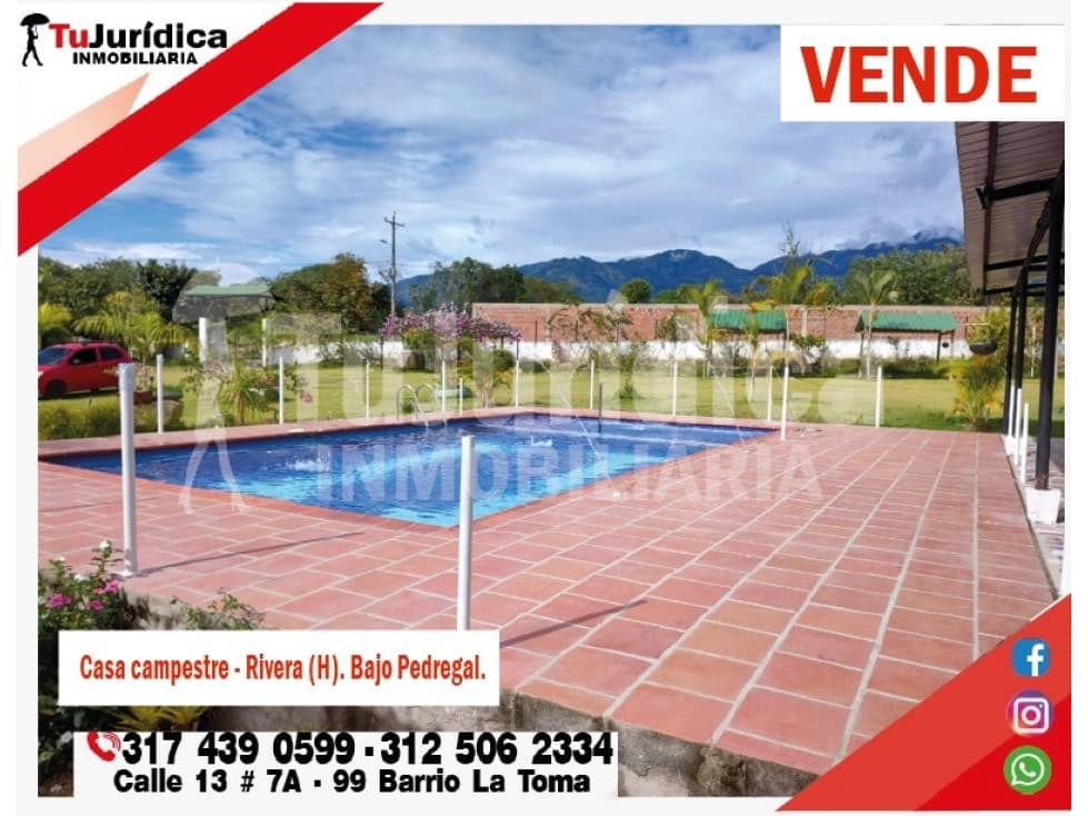 SE VENDE CASA CAMPESTRE BAJO PEDREGAL RIVERA (HUILA-COL) - 1