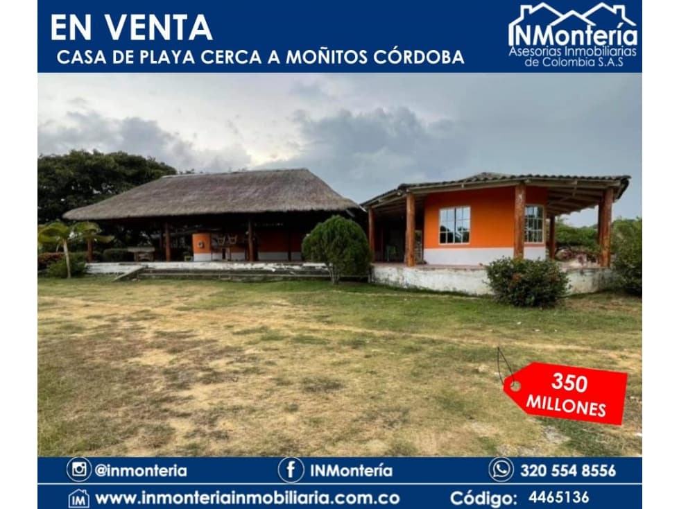 SE VENDE CASA DE PLAYA CERCA A MOÑITOS CORDOBA - 1