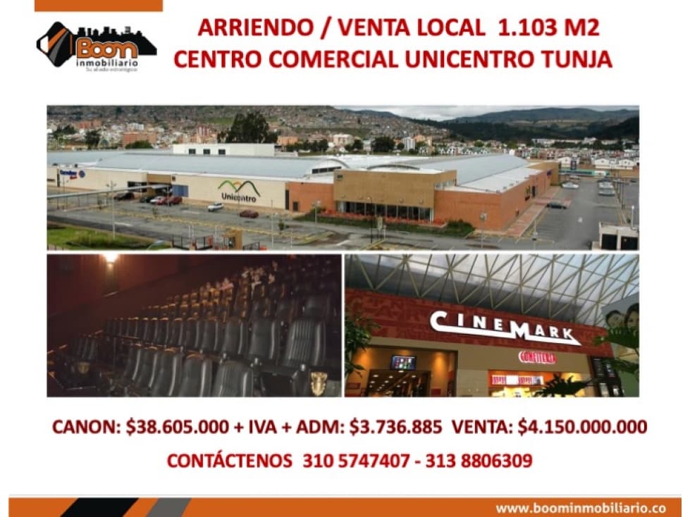 *ARRIENDO / VENTA LOCAL 1.103 M2 EN CENTRO COMERCIAL UNICENTRO TUNJA - 1